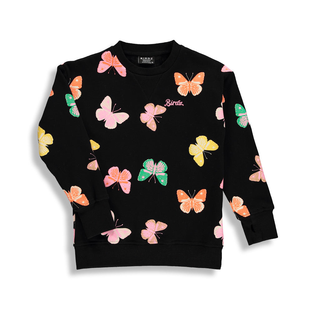 AOP Butterflies Crewneck |Black| Kidz