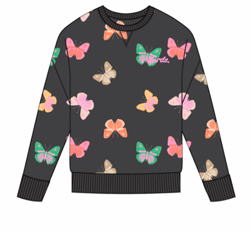 AOP Butterflies Crewneck |Black| Adult