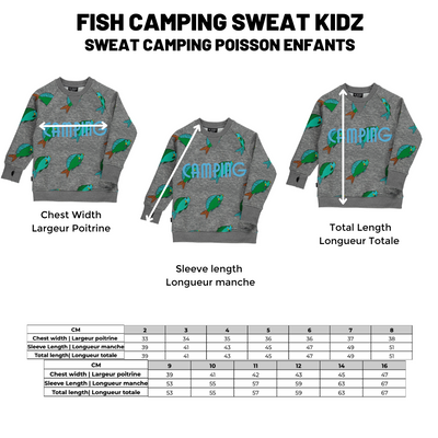 BIRDZ Sweat Camping poisson |Gris| Enfants