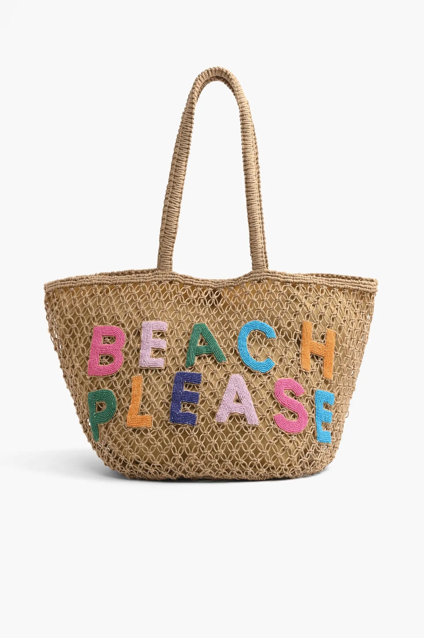Beach Please Beaded Macrame Jute Tote BIRDZ