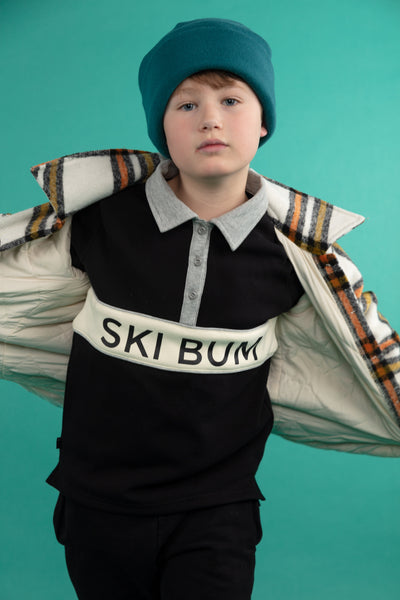 Chandail Polo Ski Bum |Gris & Noir| Enfants